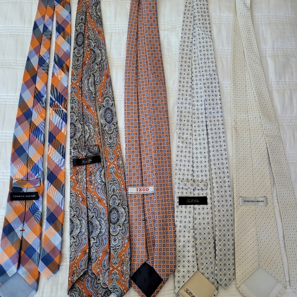 Mens ties set of 5 white, oranges and blues